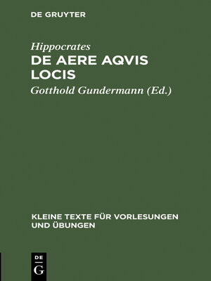 cover image of De aere aqvis locis